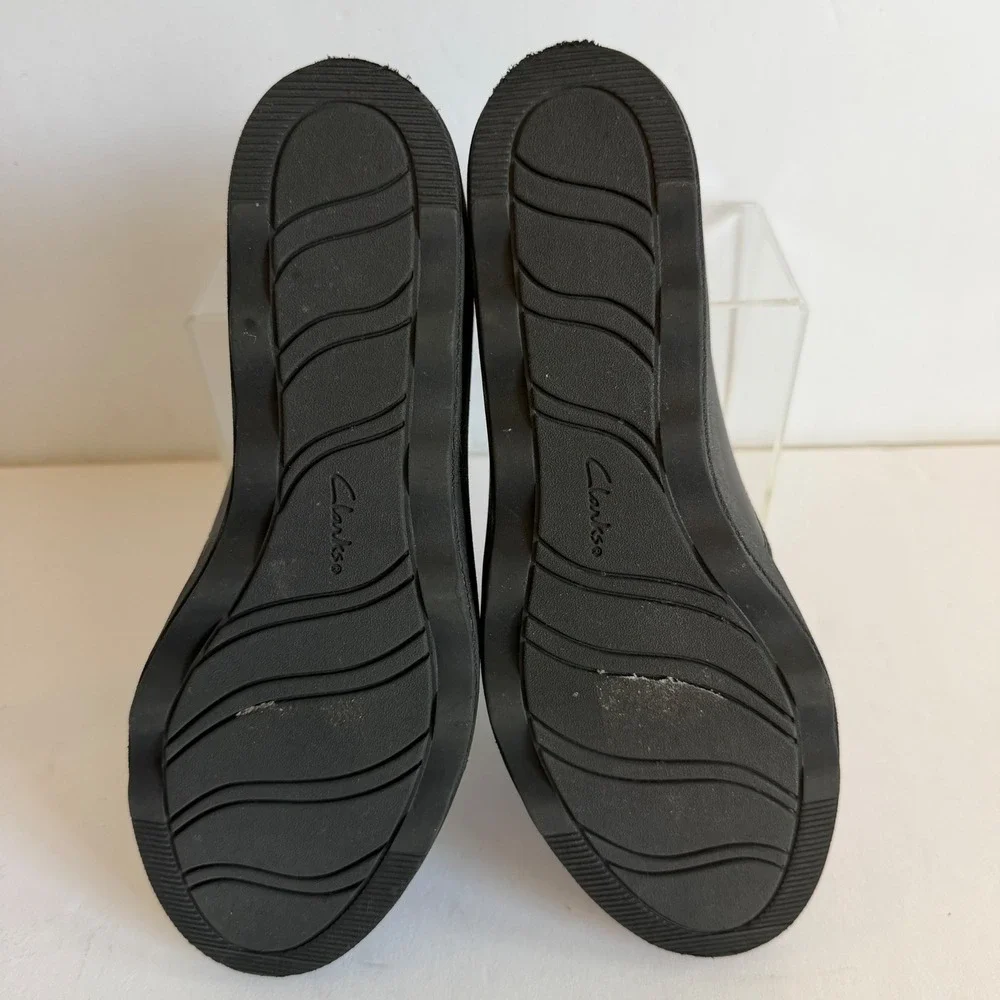 Clarks Collection Black Wedge Slip On Shoes Womens 8W Wide‎ Comfort Loafers